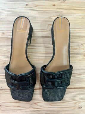 Sam Edelman Waylon Raffia Slide Sandals – Size 11 – Black Woven Block Heel